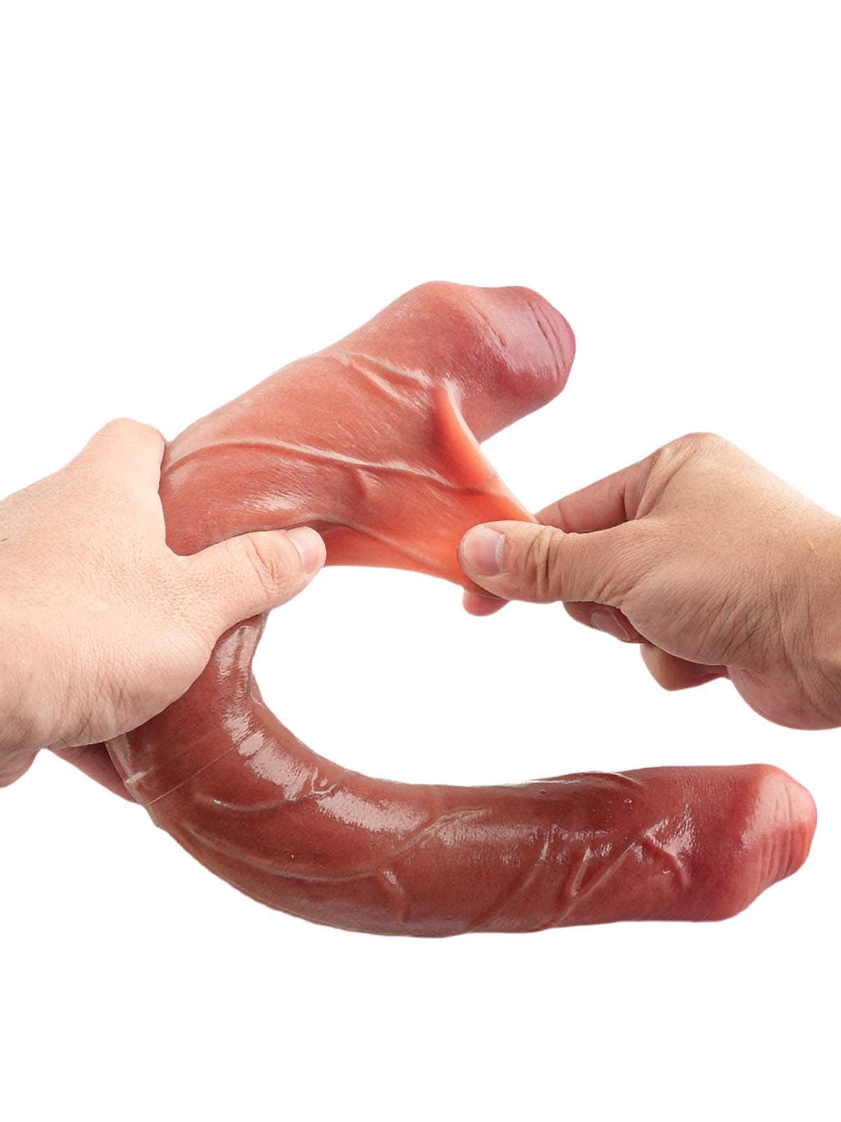 Hugo 15.7" * 2" Thick Realistic Double Sided Sliding Skin Dildo With Foreskin - S Size