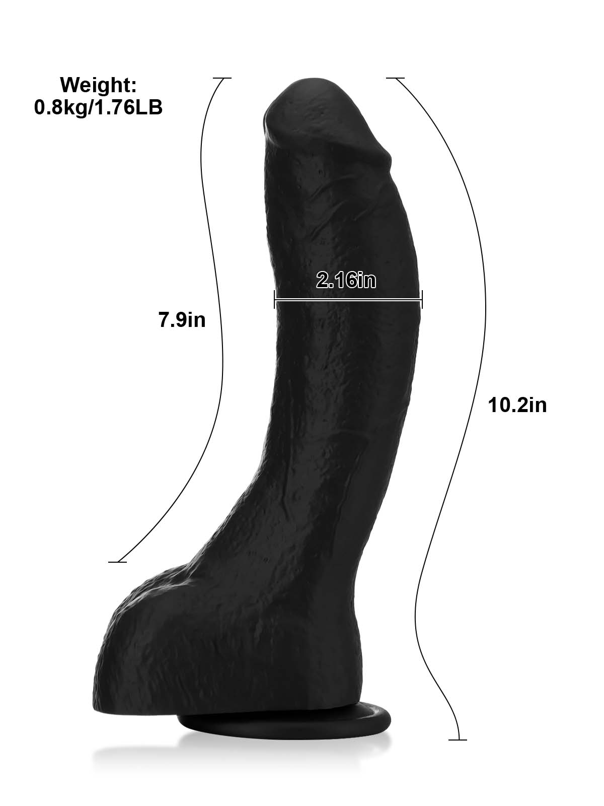Dochtúir 10" x 1.6" Dildo Dual-Dlúis Ollmhór Dubh