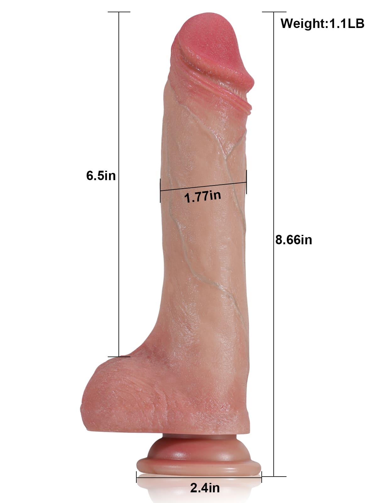 8.6" x 1.7" Flesh Soft Sliding Skin Thrusting Dildo