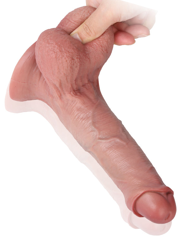 8.3" x 1.8" - Uncircumcised Dildo With Swinging Saggy Balls & Metal Keel Bendable