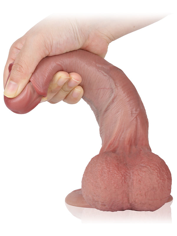 8.3" x 1.8" - Uncircumcised Dildo With Swinging Saggy Balls & Metal Keel Bendable