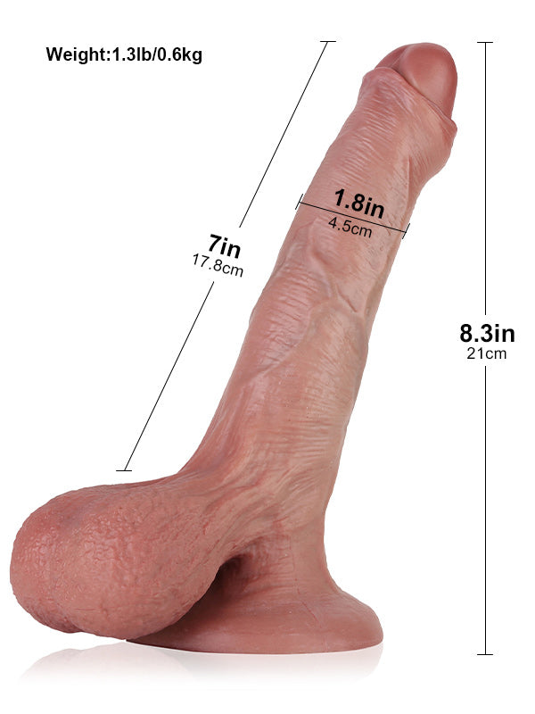 Chris | 8.3" x 1.8" - Uncircumcised Dildo With Swinging Saggy Balls & Metal Keel Bendable