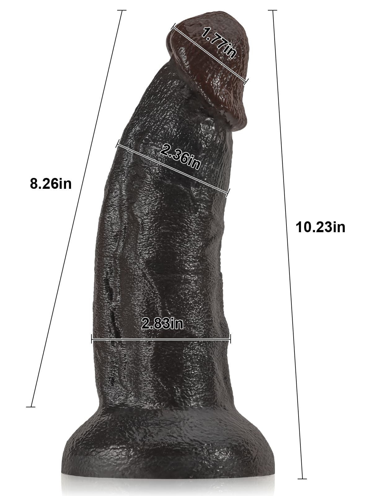 10" X 2.3" Black Curved Dildo G Spot Suction Cup Dildo No Balls (XL Size)
