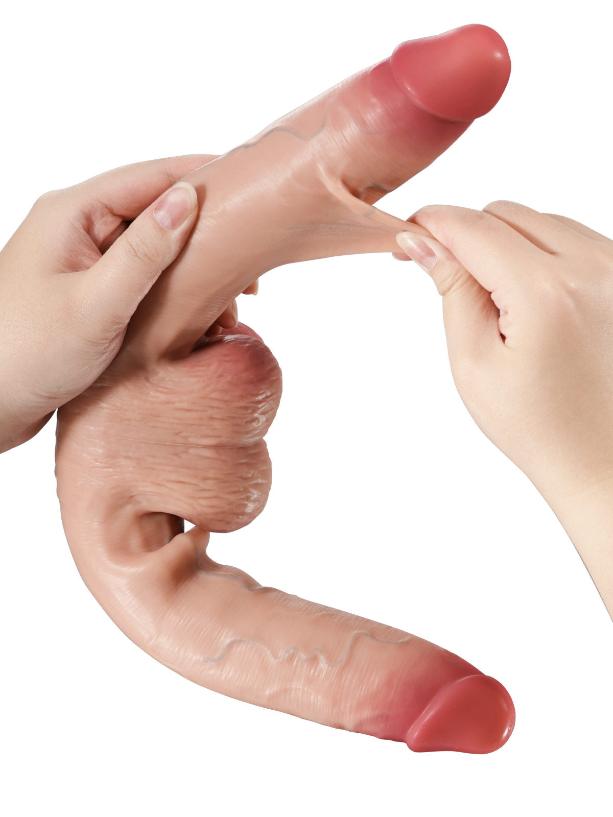 Ian 17" * 1.5" Vibrating Double Head Sliding Skin Dildos With Balls 10 Vibration - Rechargeable Remote Controller - M