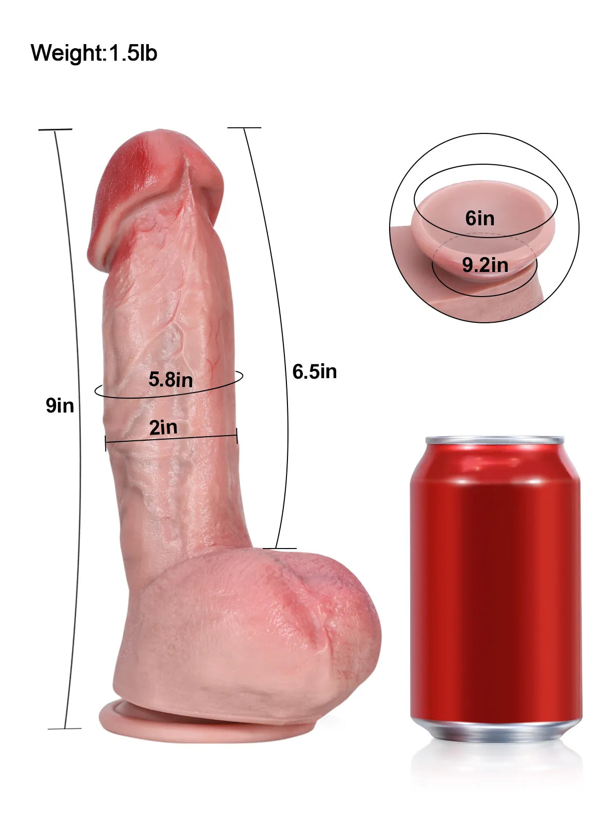9" x 2" - Flesh Thick Realistic Big Mushroom Head Glans Dildo
