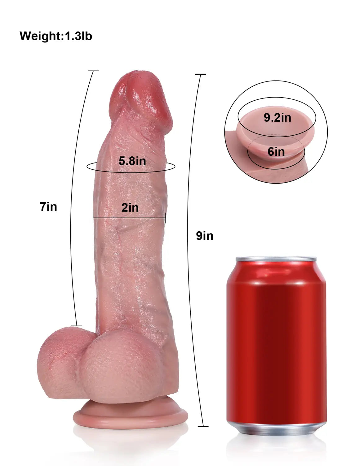 9" x 2" - Flexible Suction Dildo with Red Glans and Veins