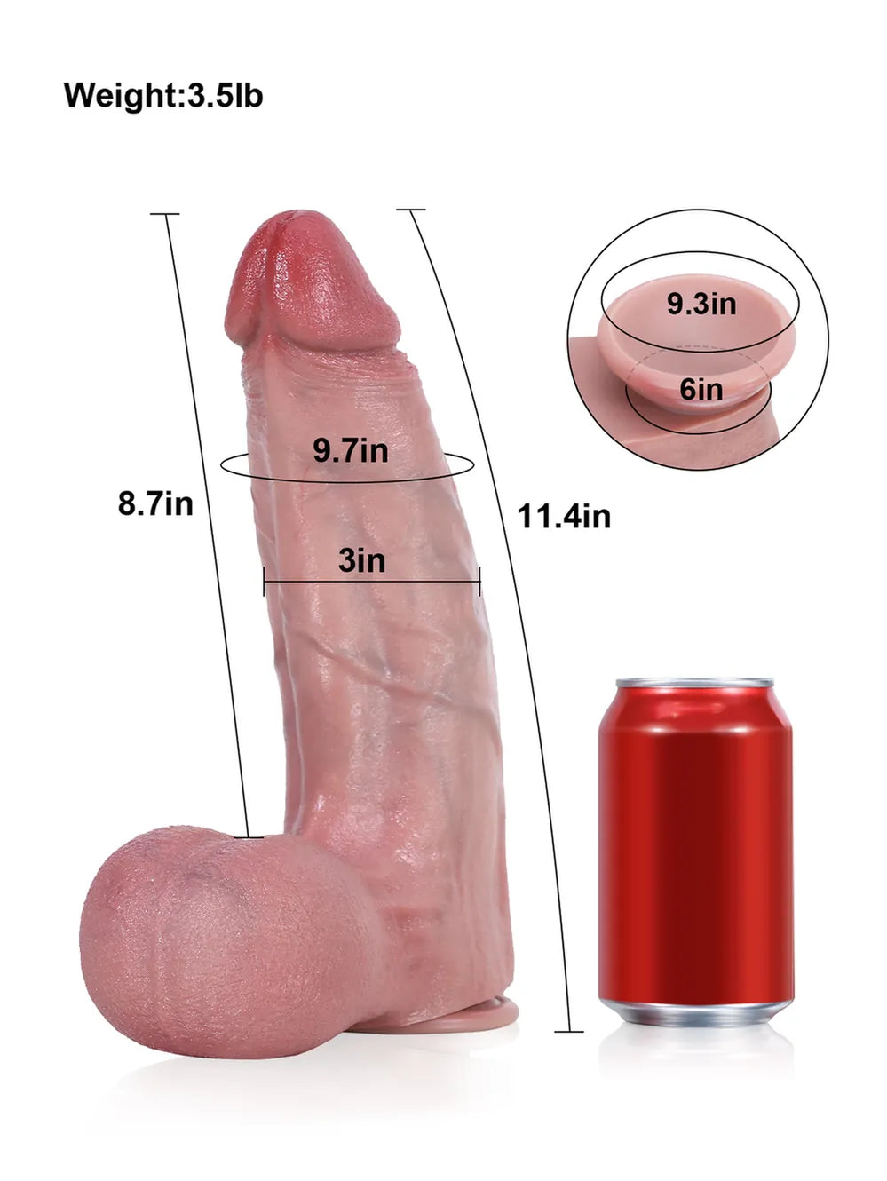 11.4" x 3" - Extra Thick Dildo with Triple Raised Veins