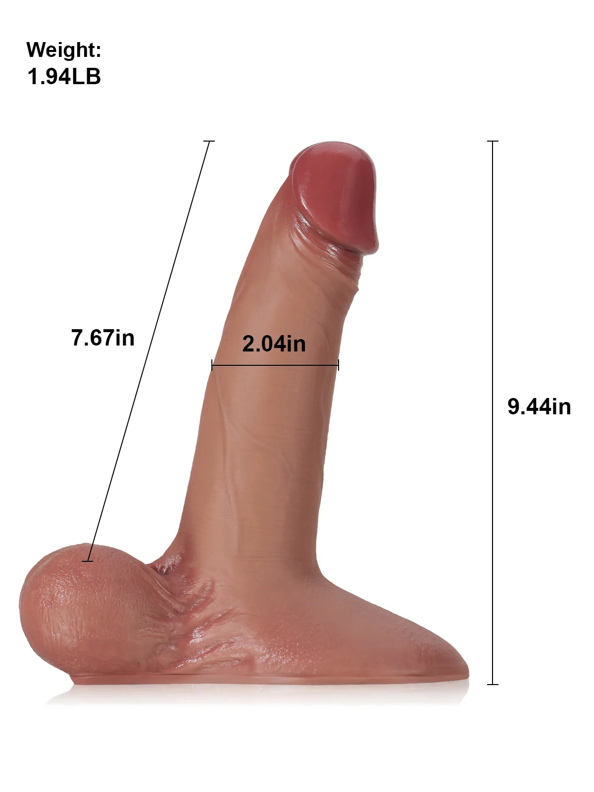 9.4" x 2" Brown Sliding Skin Vac-U-Lock Dildo With Moving Balls & Suction Cup