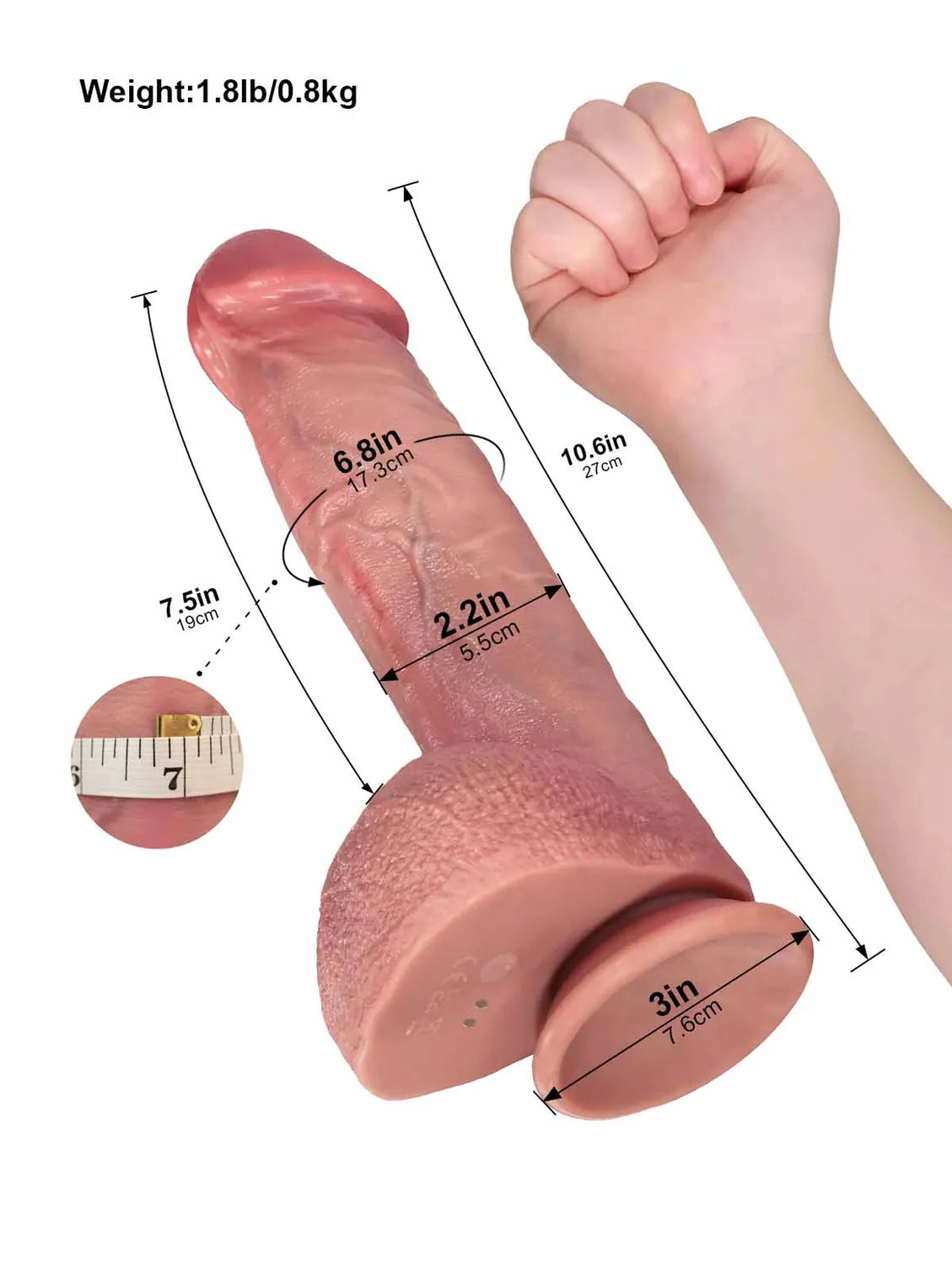 Elias | 10.6" x 2.2" Flesh Thrusting Vibrating Heating Dildo with Mushroom Glans
