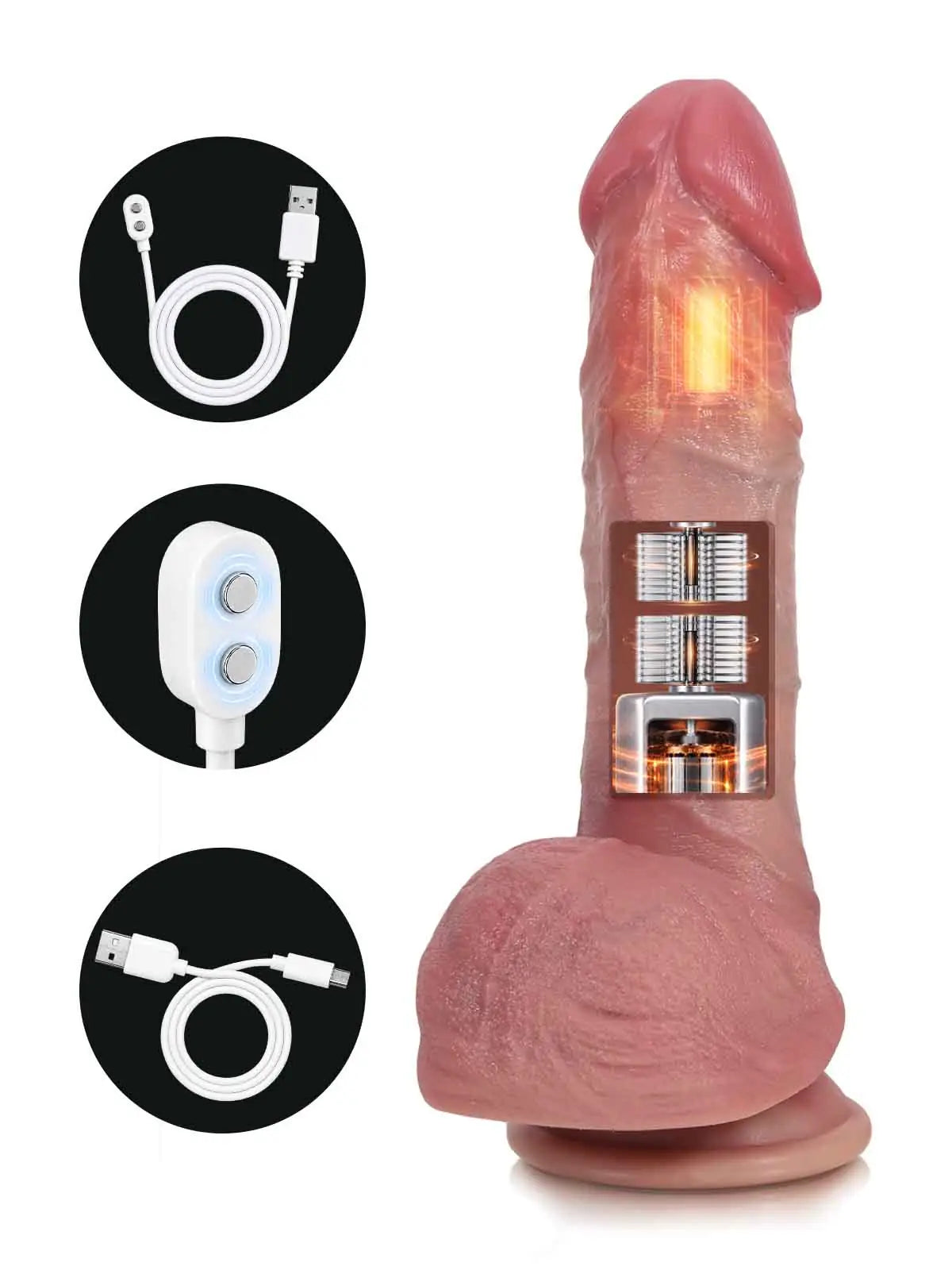Vincenzo | 8.8" x 1.8" - Thrusting Vibrating Heating Dildo, Ultra Realistic Real Feel