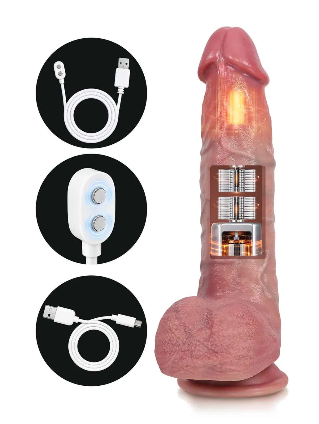 Nico | 9.8" x 2" Thrusting Vibrating Realistic Dildo with Hanging Balls and Ring Remote