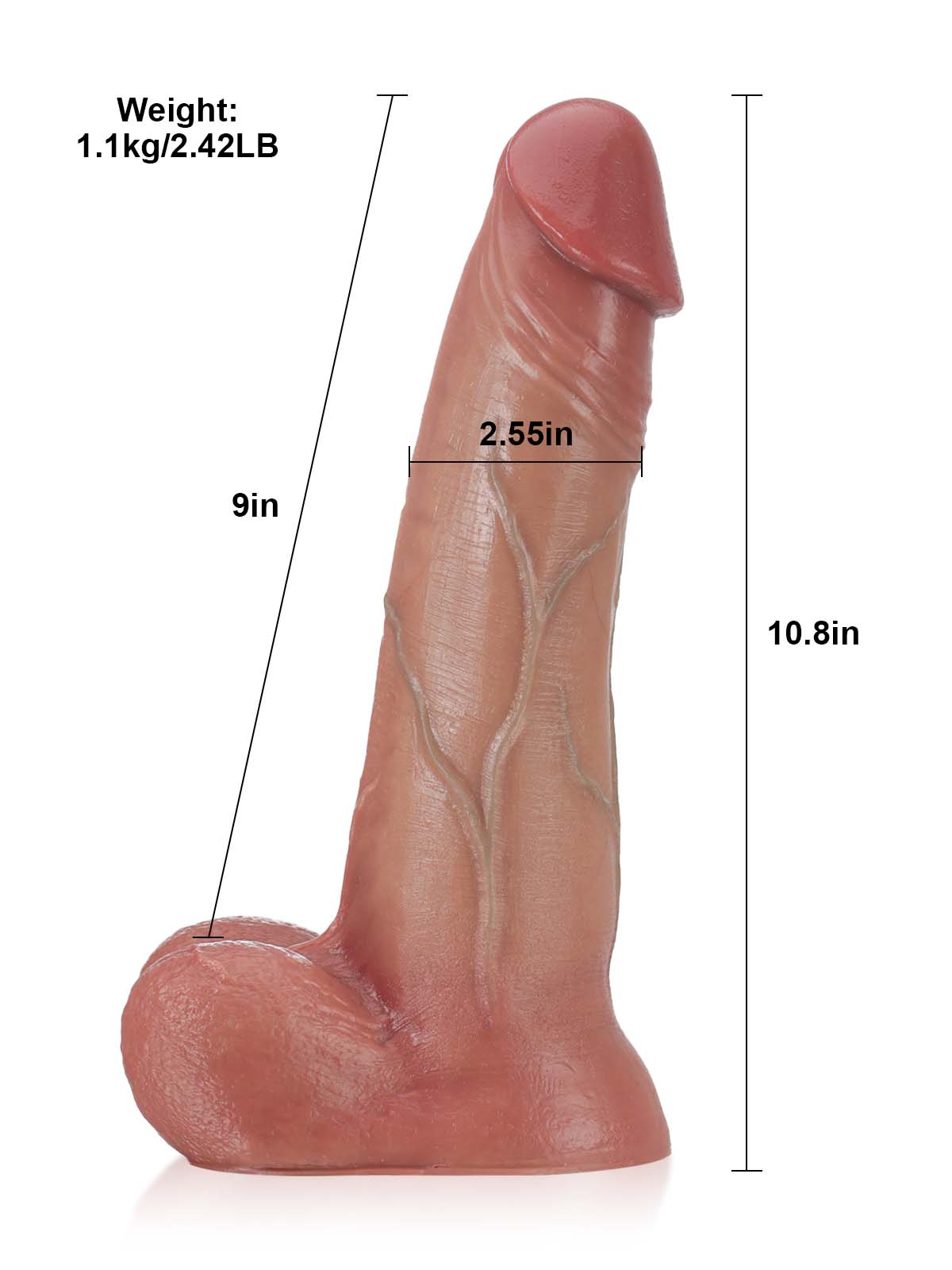 10.8" x 2.5" Huge Thick Sliding Skin Vac-U-Lock Dildo With Moving Balls & Suction Cup