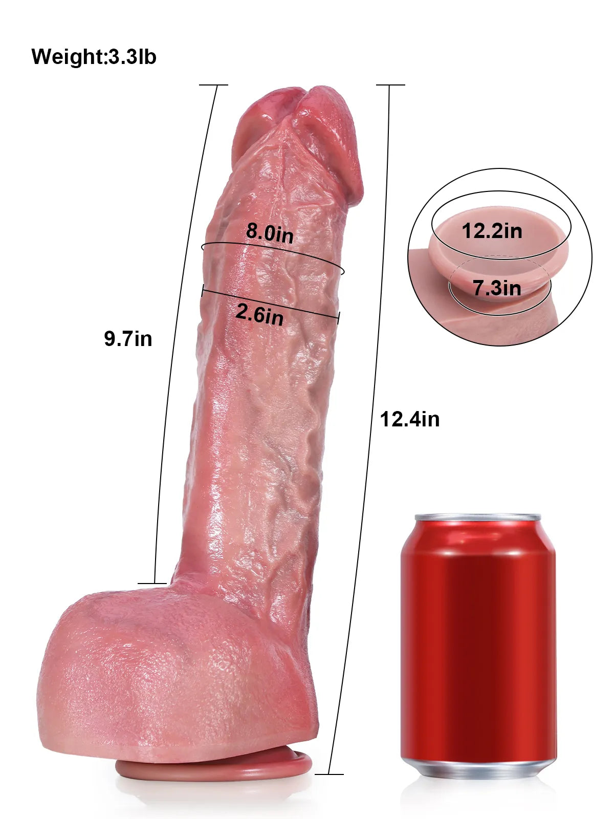 12.4" x 2.6" - XXL Size Large Thick Realistic Dildo With Metal Keel