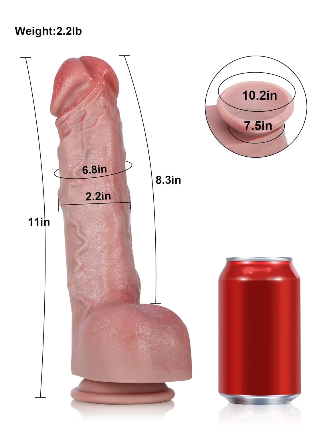 11" x 2.2" - XL Size Large Thick Realistic Dildo With Metal Keel