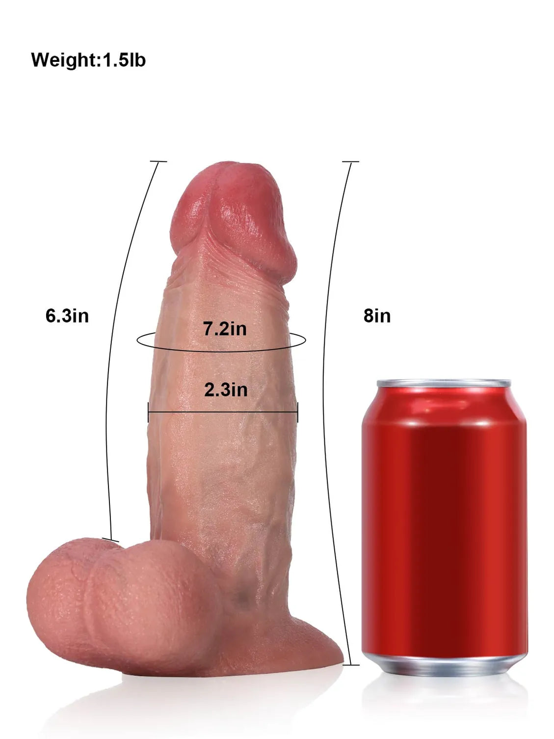 8" x 2.3" Tapered Curved Dildo with Raised Ridge and Veins