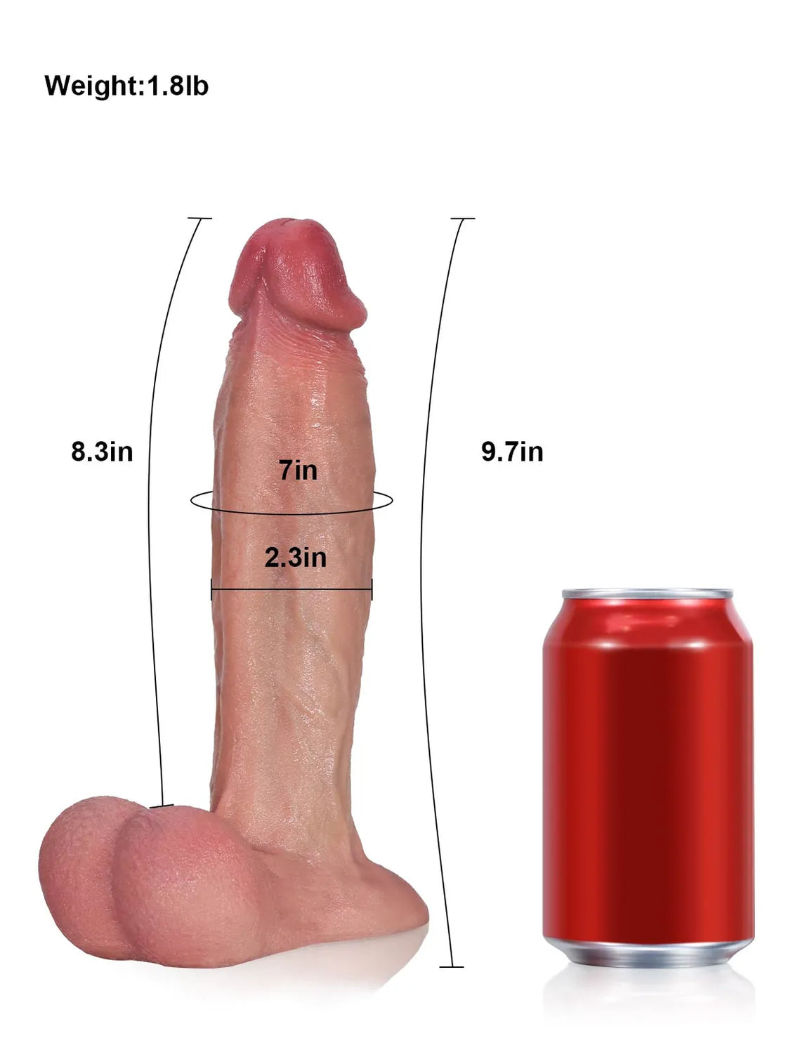 9.7" x 2.3" Tapered Curved Dildo with Raised Ridge and Veins Vac U Lock Suction Cup