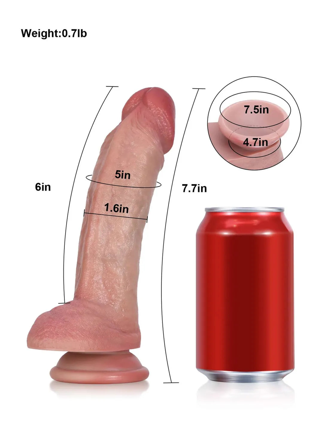 7.7" x 1.6" Tapered Ridged Full Bulge Realistic Soft Touch Dildo