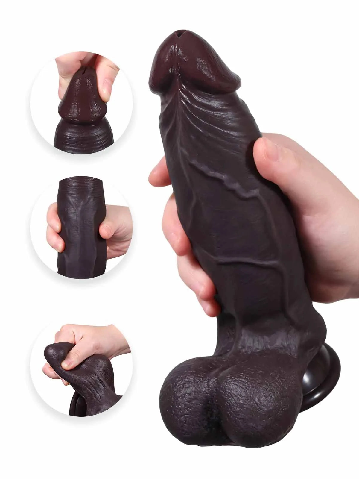 Wade | 8.8" x 2.2" Realistic Black Sliding Skin Dildo with Balls and Suction Cup