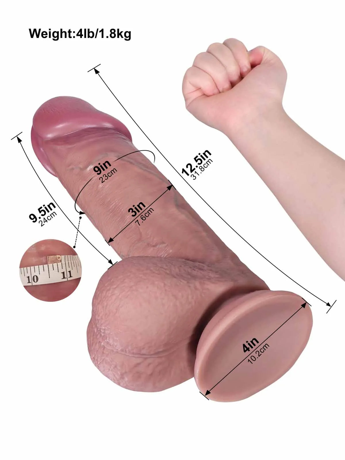 Idris | 12.5" x 3" Big Thick Sliding Skin Dildo with Tapered Head and Balls