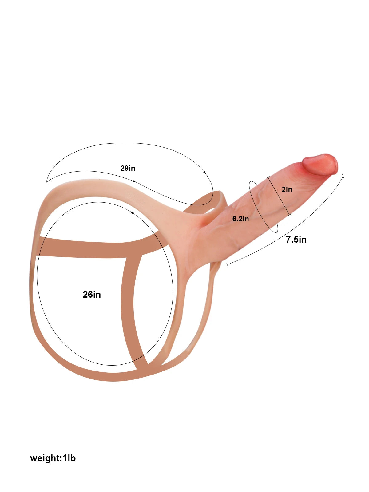 7.5" x 2" Hollow Strap-On with Penis Extension Sleeve For Women, Men, and Couples • ED Support • Wearable Design