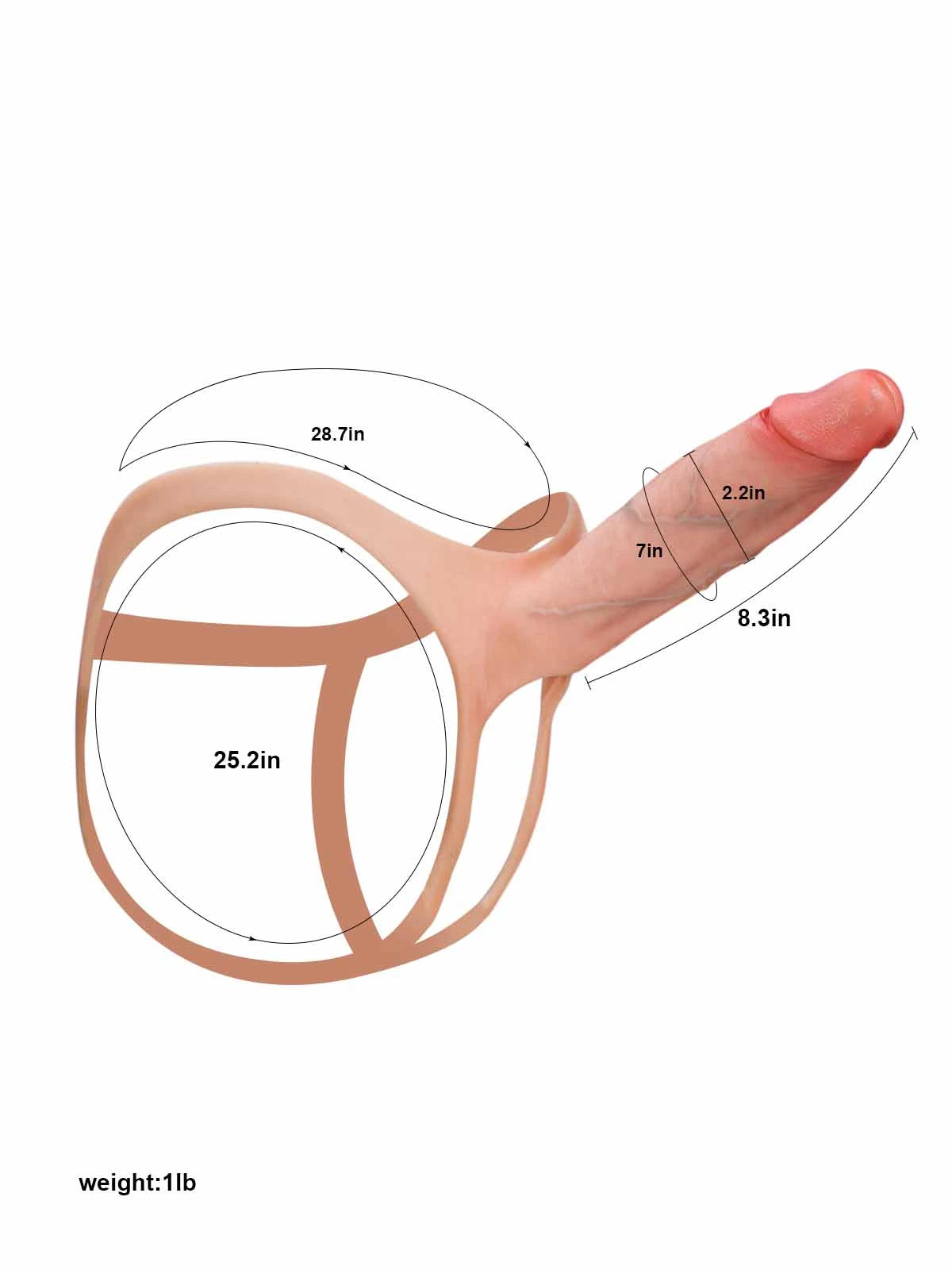 8.3" x 2.2" Wearable Hollow Dildo Strap-On • Penis Extender • ED Sleeve • For Women & Men