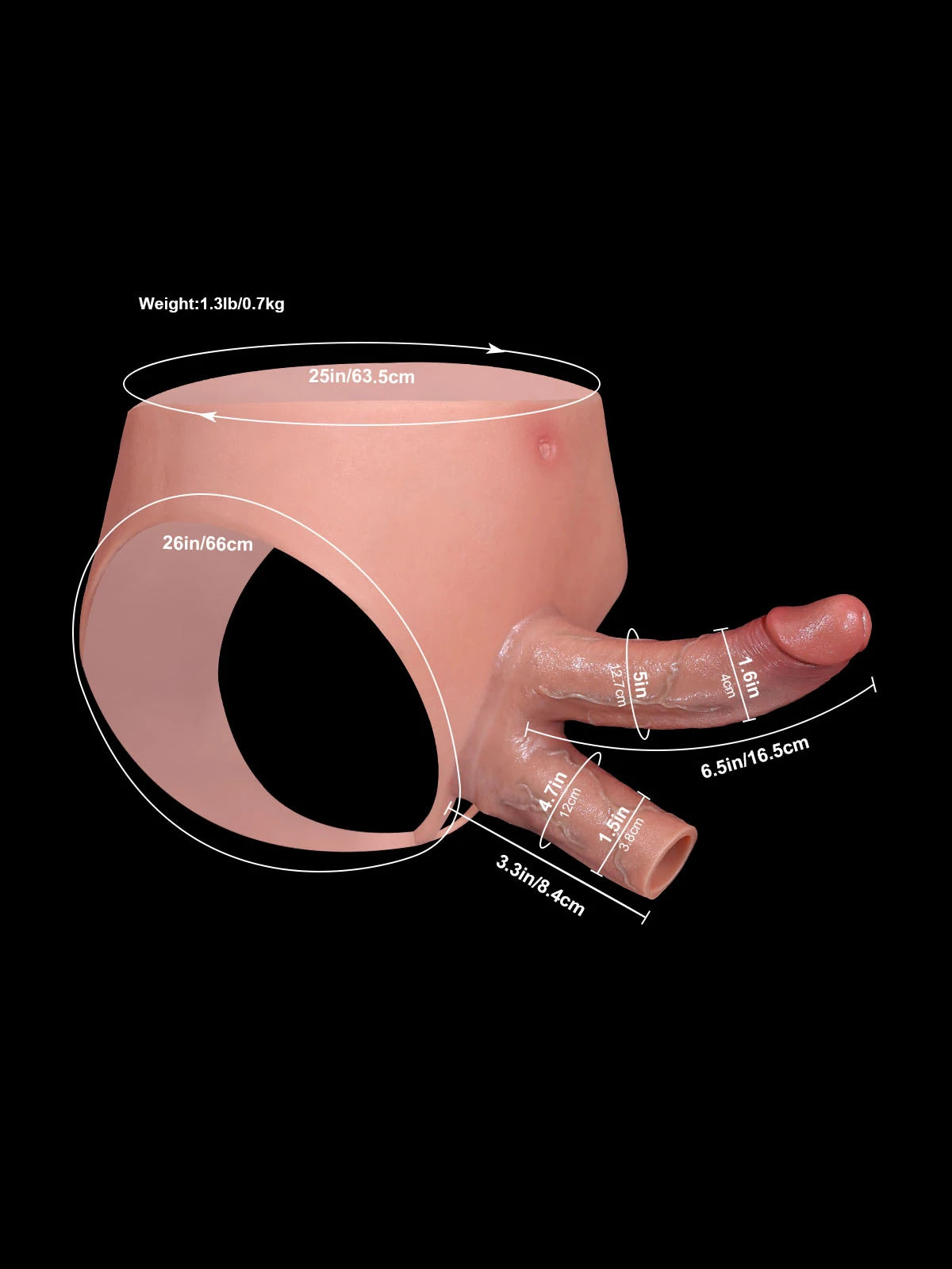 Jax | Wearable Silicone Brief for Double Penetration | Built-In Dildo + Hollow Sleeve for Couples