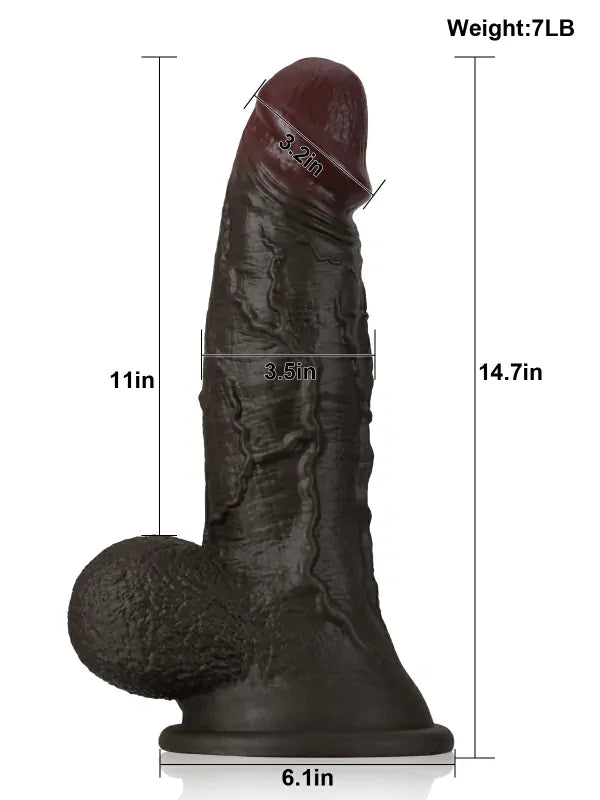 Shawn 14.7" x 3.5" Huge Realistic Black Dildo with Wrinkled Testicles and Suction Cup