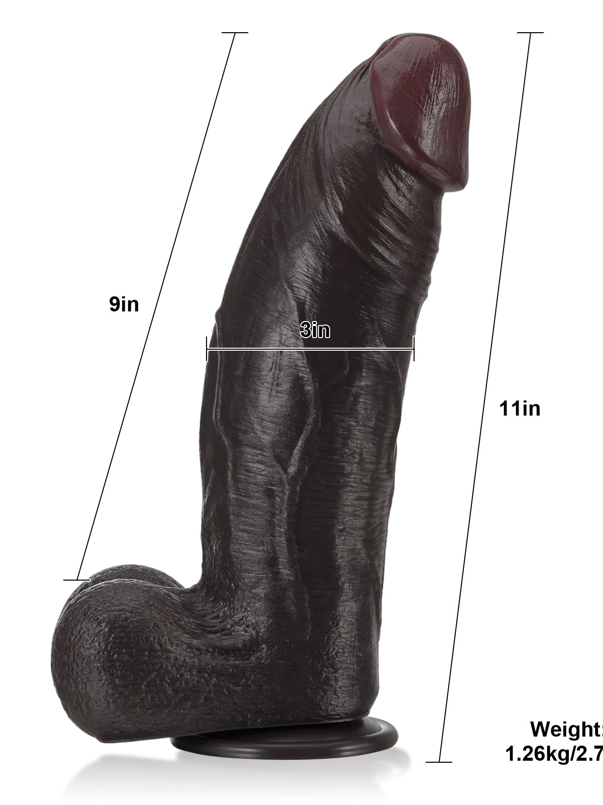Dochtúir 10" x 1.6" Dildo Dual-Dlúis Ollmhór Dubh