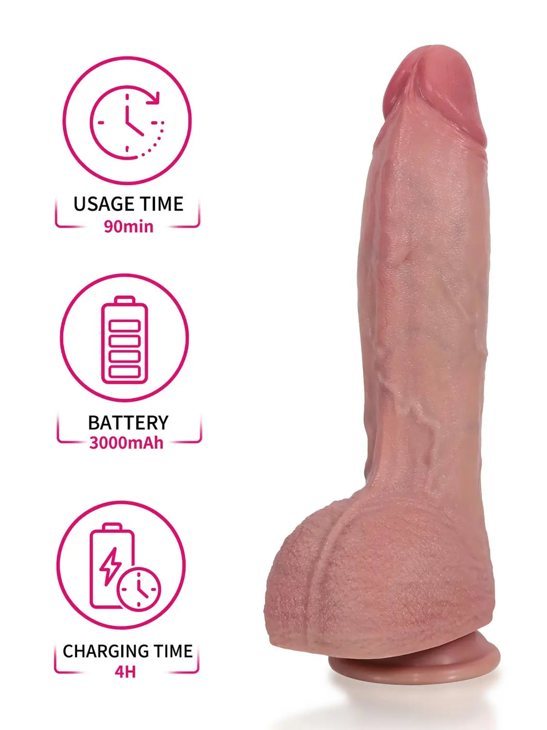 Vincent | 11" x 2.2 " Warming Real-Skin Thrusting Dildo with Vibration & Waterproof Build