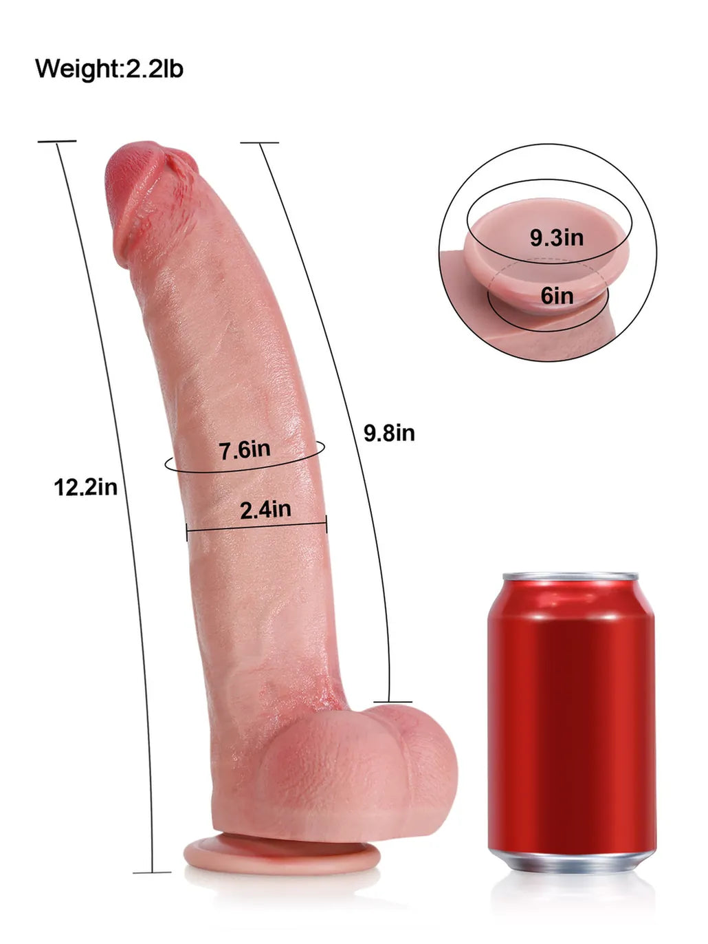 12.2" x 2.4" - Huge Dildo Soft Skin Dick With Metal Keel