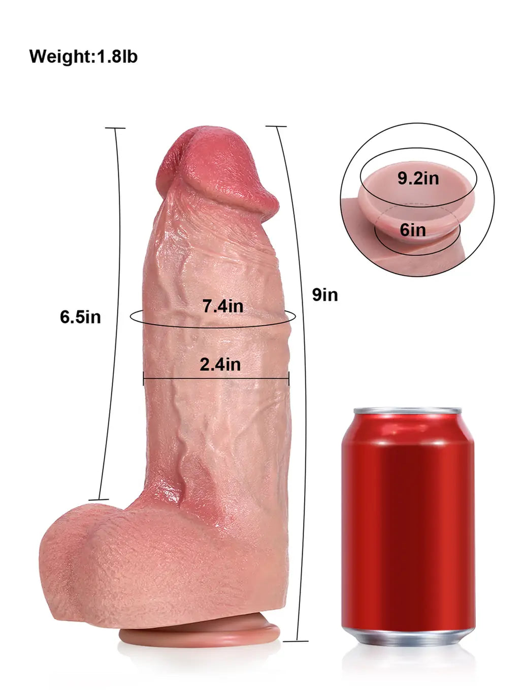 Thor | 9" x 2.4" Realistic Soft Flesh Like Hue Thick Short Fat Dildo