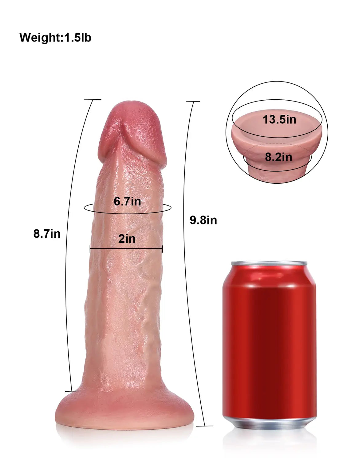 9.8" x 2" - Dildo Real Flesh Skin Huge Thick Dildo