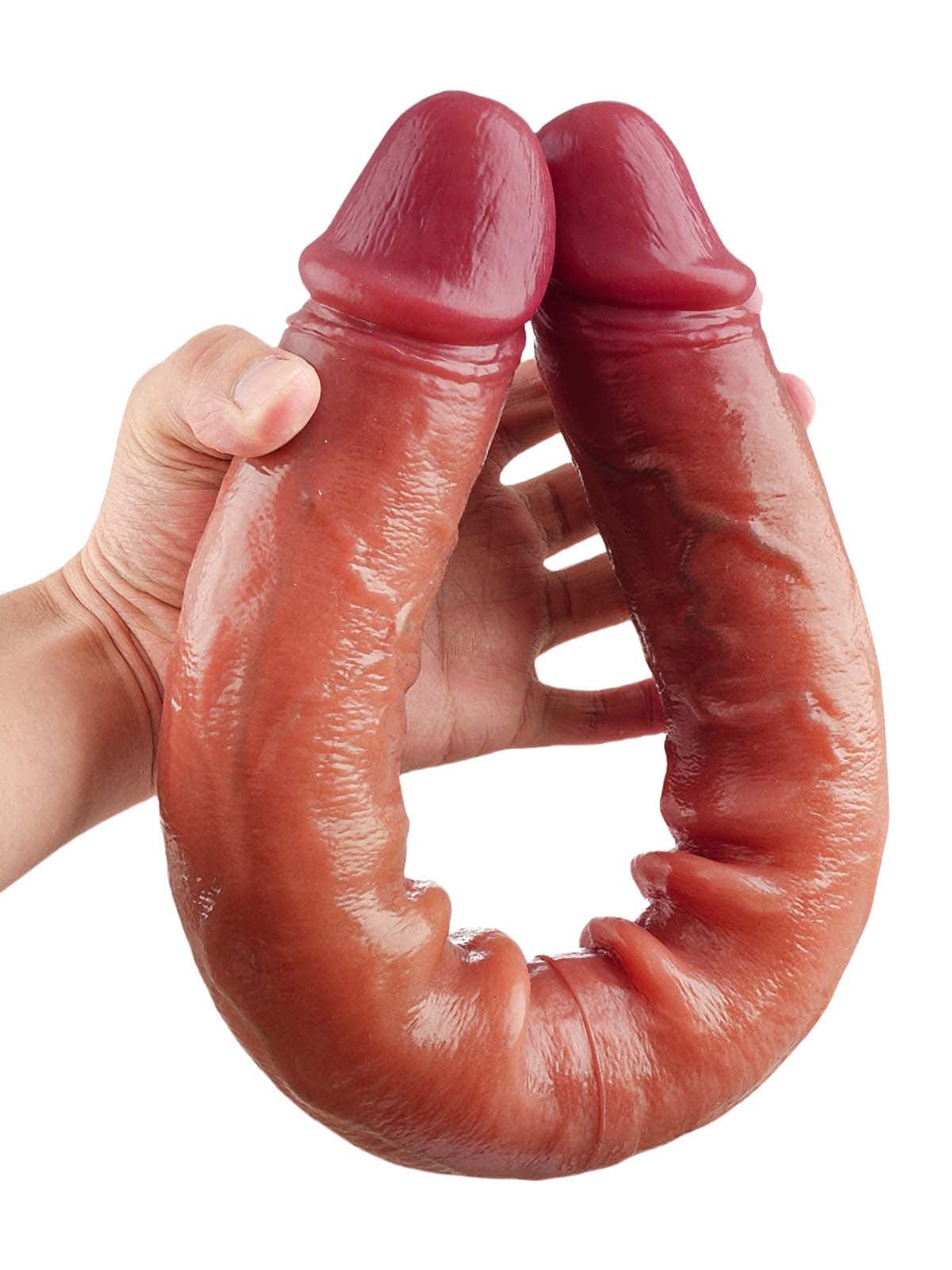 19" * 1.8" Vibrating Double Ended Sliding Skin Dildo 10 Vibration - Rechargeable Remote Controller - S/M/L Size