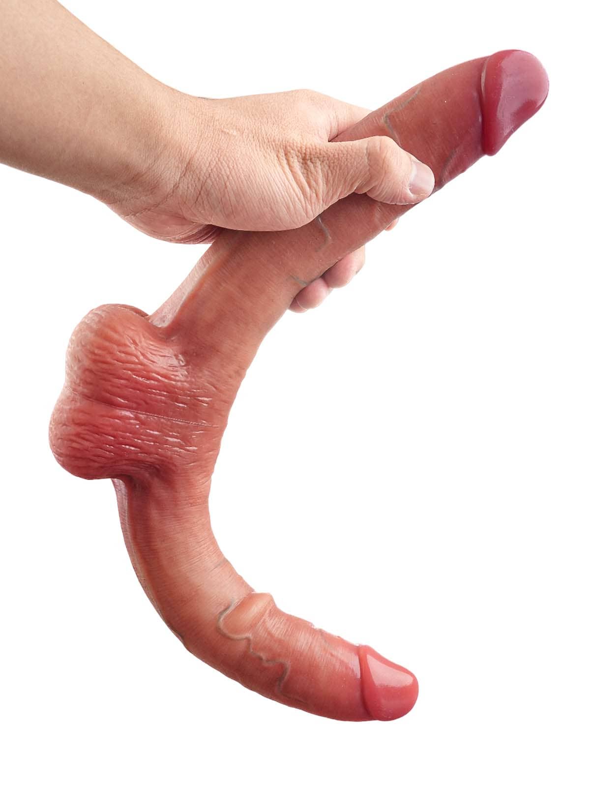 19" * 1.8" Vibrating Double Head Sliding Skin Dildos With Balls  10 Vibration - Rechargeable Remote Controller - S/M/L Size