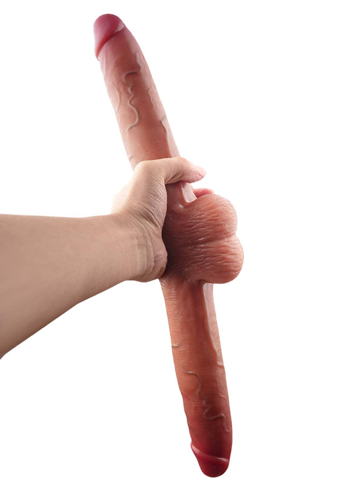 19" * 1.8" Vibrating Double Head Sliding Skin Dildos With Balls  10 Vibration - Rechargeable Remote Controller - S/M/L Size