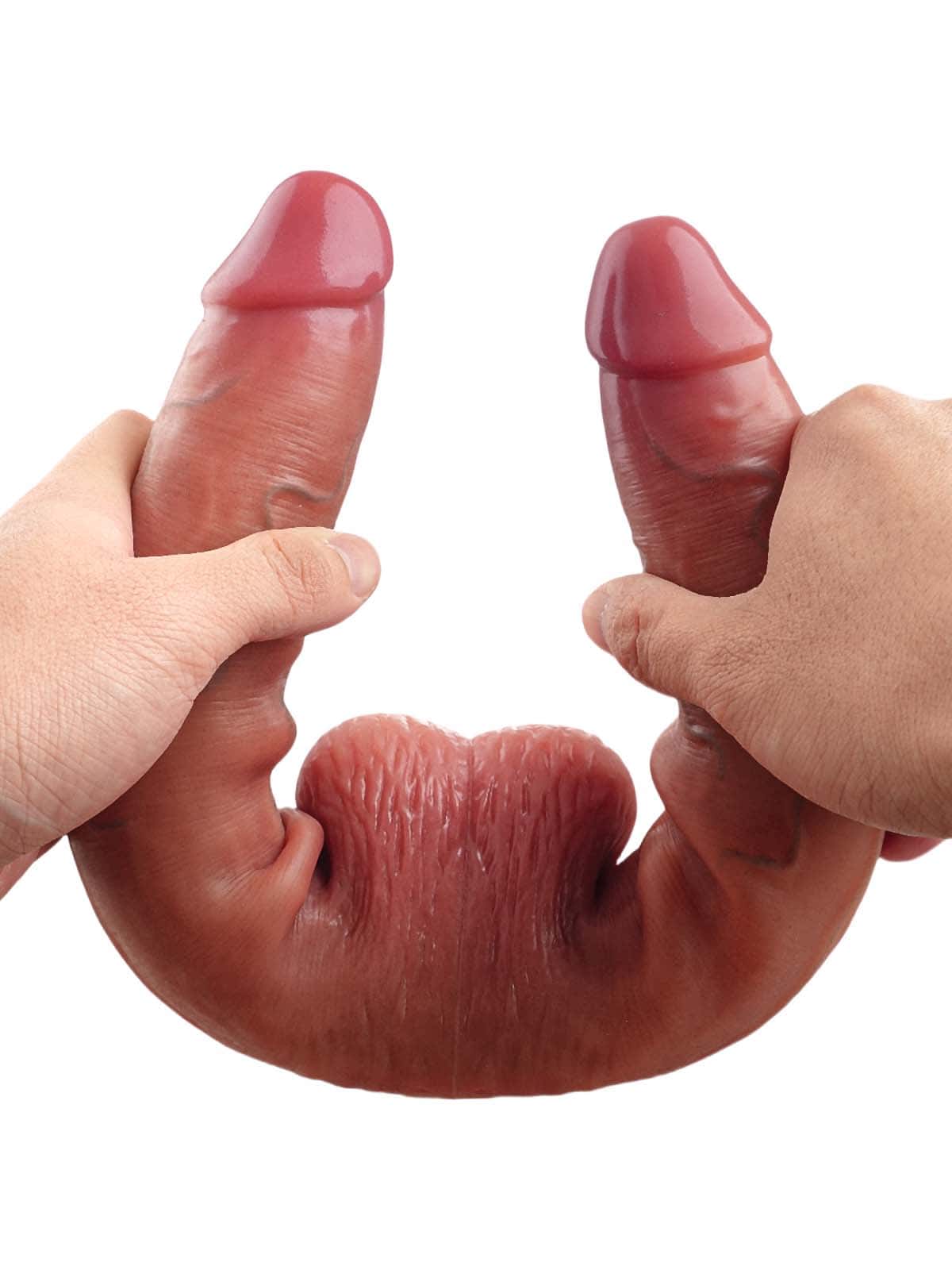 19" * 1.8" Vibrating Double Head Sliding Skin Dildos With Balls  10 Vibration - Rechargeable Remote Controller - S/M/L Size