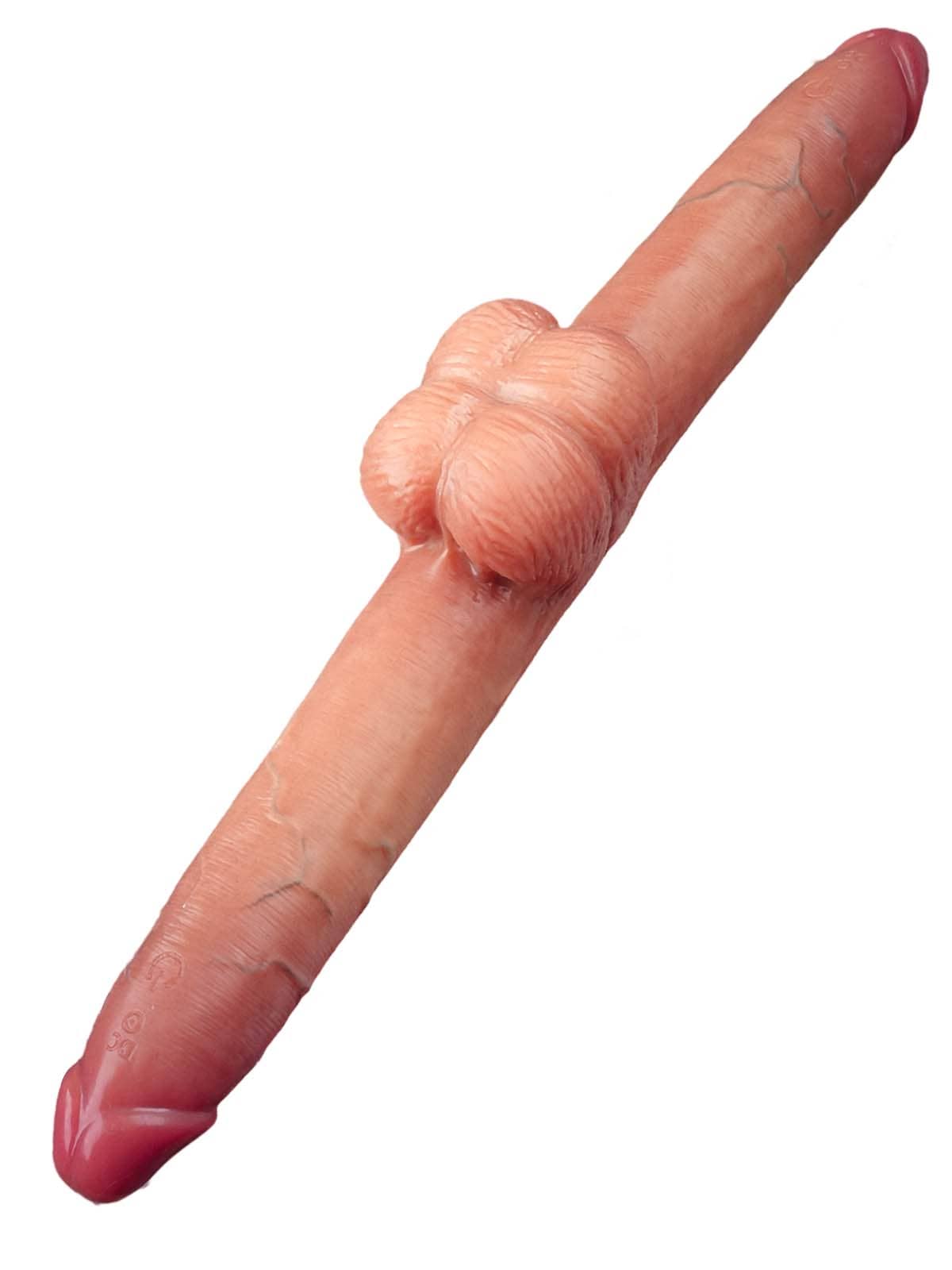 19" * 1.8" Vibrating Double Head Sliding Skin Dildos With Balls  10 Vibration - Rechargeable Remote Controller - S/M/L Size