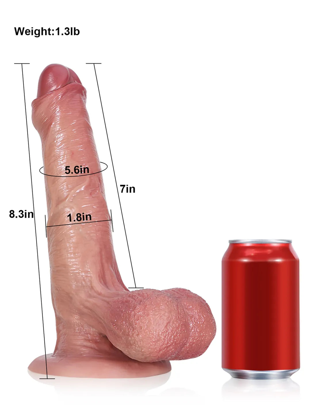 8.3" x 1.8" - Uncircumcised Dildo With Swinging Saggy Balls &  Metal Keel Bendable