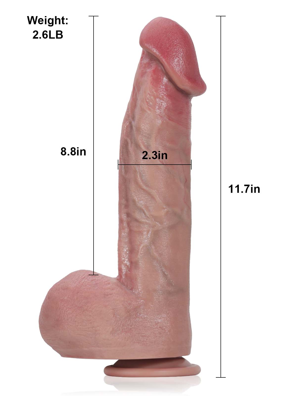 Darren 11.7" x 2.3" Thick Huge Mushroom Head Glans Dildo With Metal Keel