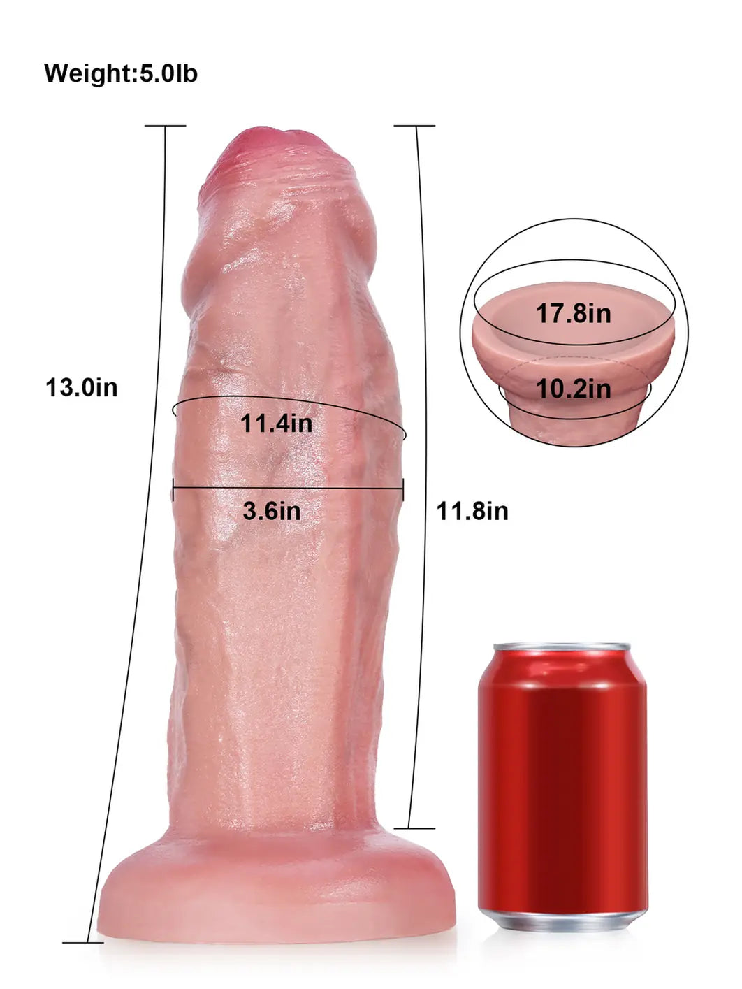13" x 3.6" - Thick Anal Dildo with Uncut Foreskin Design