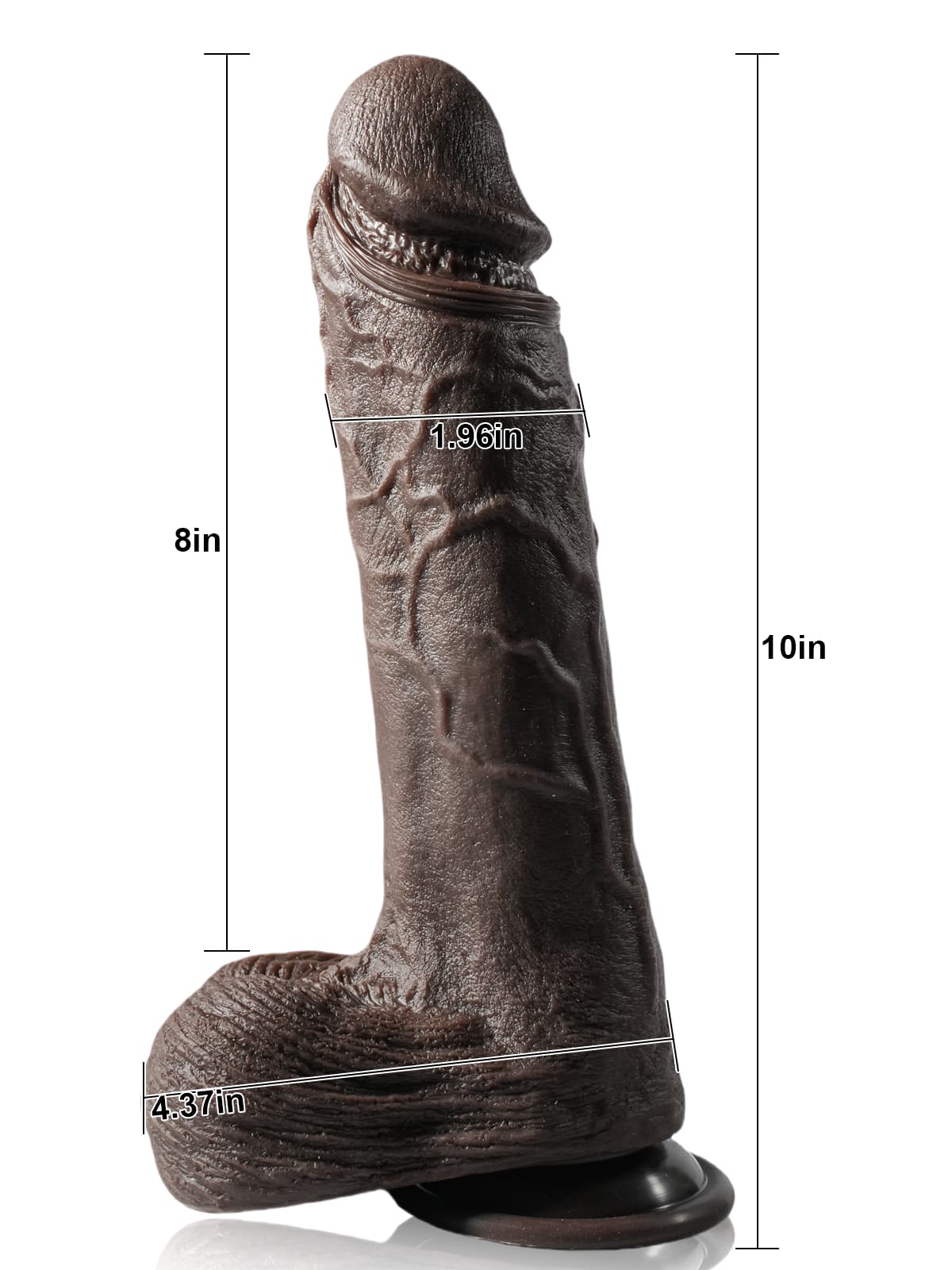 Grey 10" x 1.9" Black Big Vibrating  Thrusting Dildo 7 Modes Thrusting & 3 Modes Vibrating