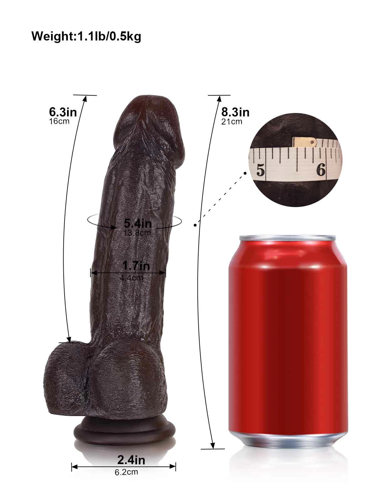 Jake | 8.3" x 1.7" - G Spot Flesh Curved Black Dildo With Metal Keel Bendable
