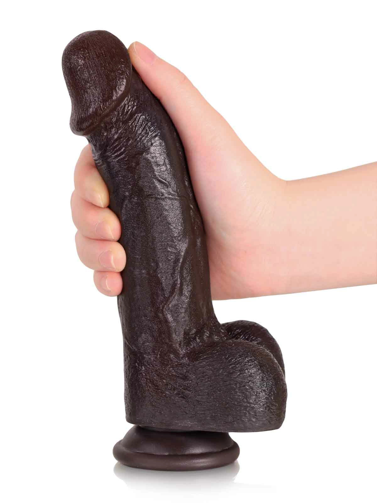 Jake | 8.3" x 1.7" - G Spot Flesh Curved Black Dildo With Metal Keel Bendable