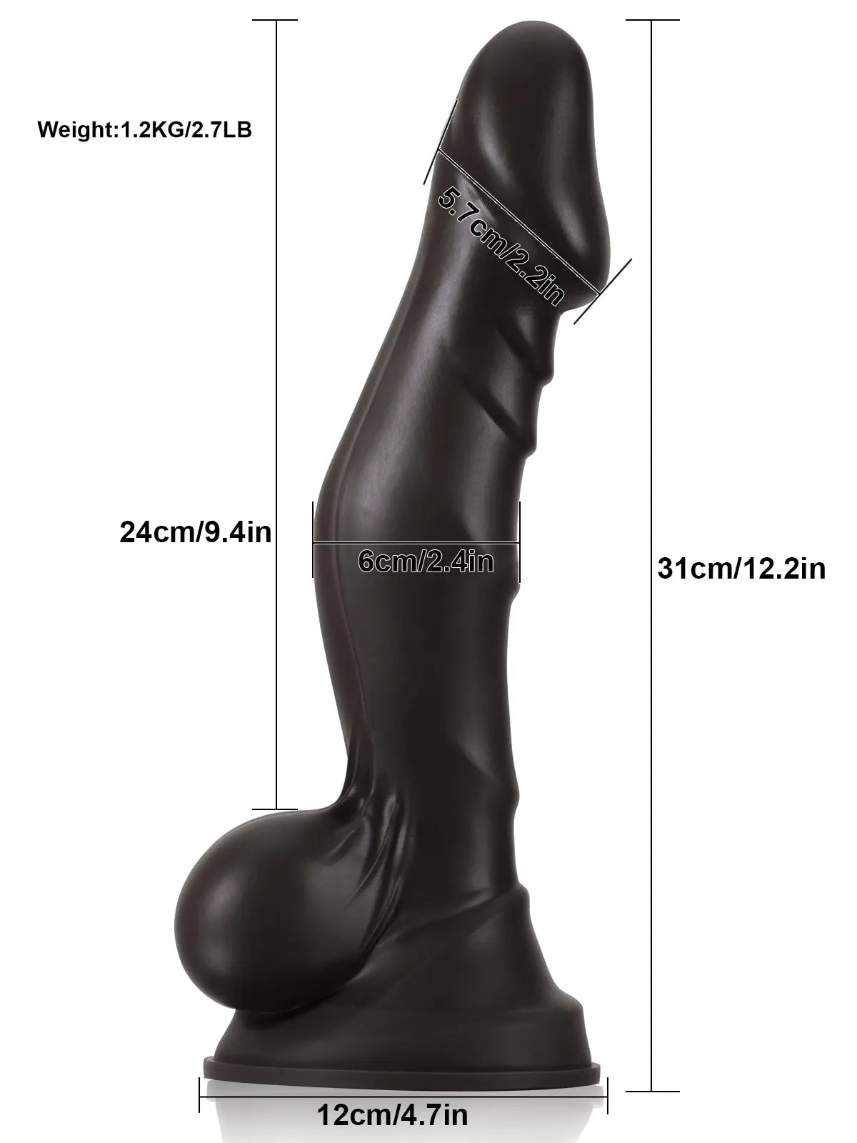 Jamal 12" x 2.4" Large Black Crankshaft G-Spot Dildo with Suction Cup