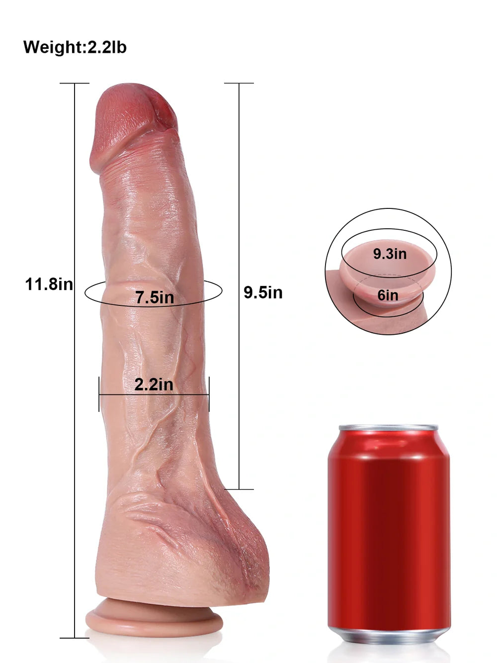 11.8" x 2.2" - Flesh Huge Anal Dildo With Metal Keel Bendable