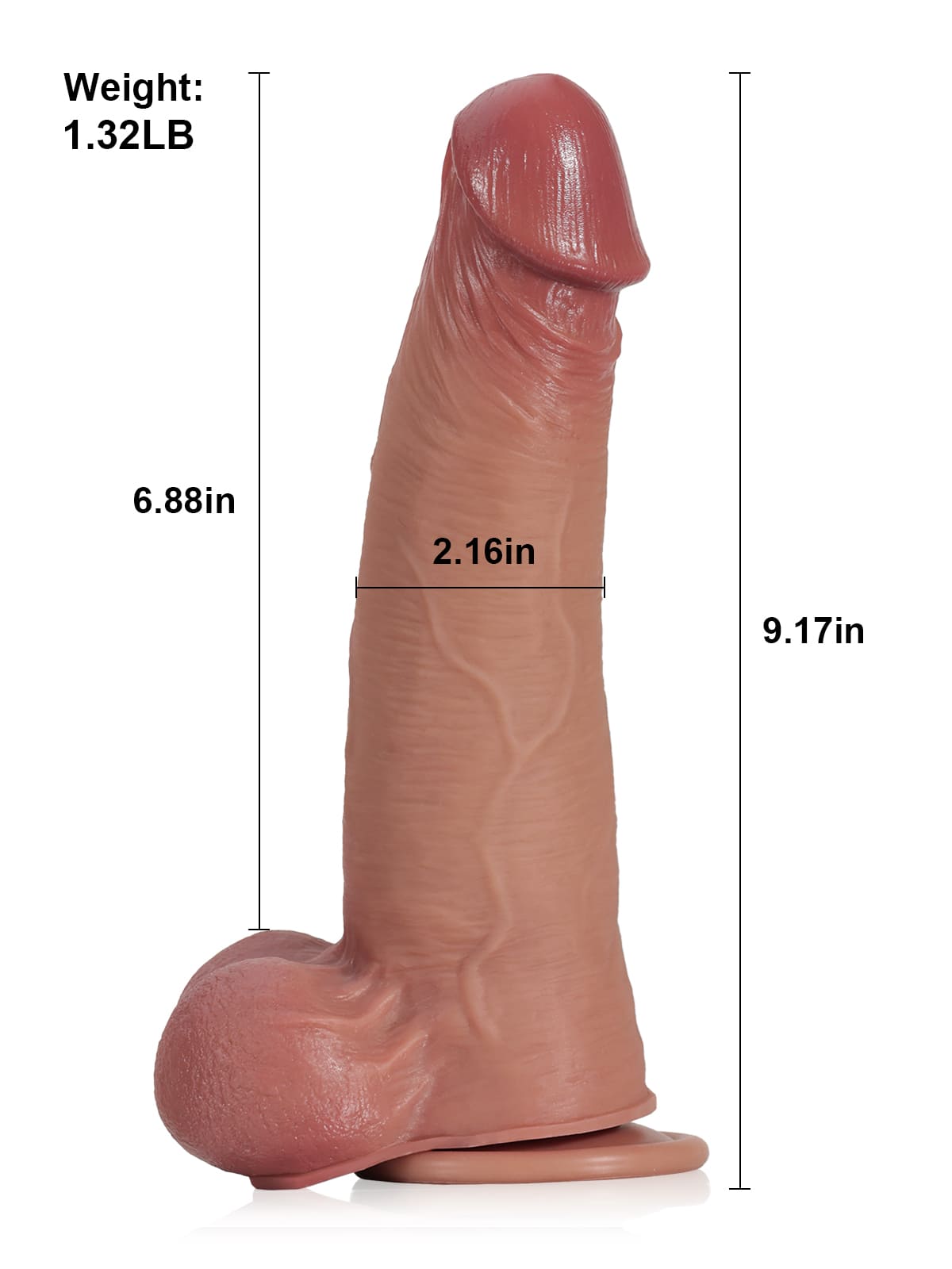 Joshua  9" x 2" Brown Soft Skin Thick Sliding Skin Dildo With Moving Balls