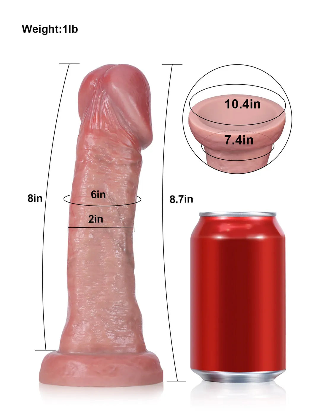8.7" x 2" - Realistic Soft Dildo No Balls Big Mushroom Head