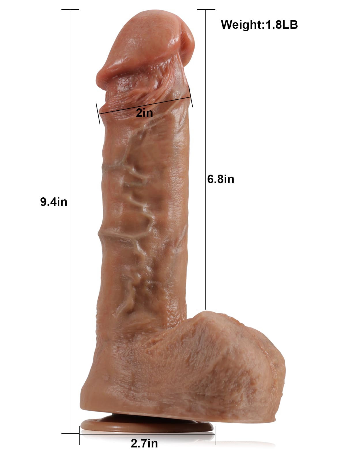Liam 9" X 2" Brown Thick Mushroom Head Glans Dildo With Soft Ball