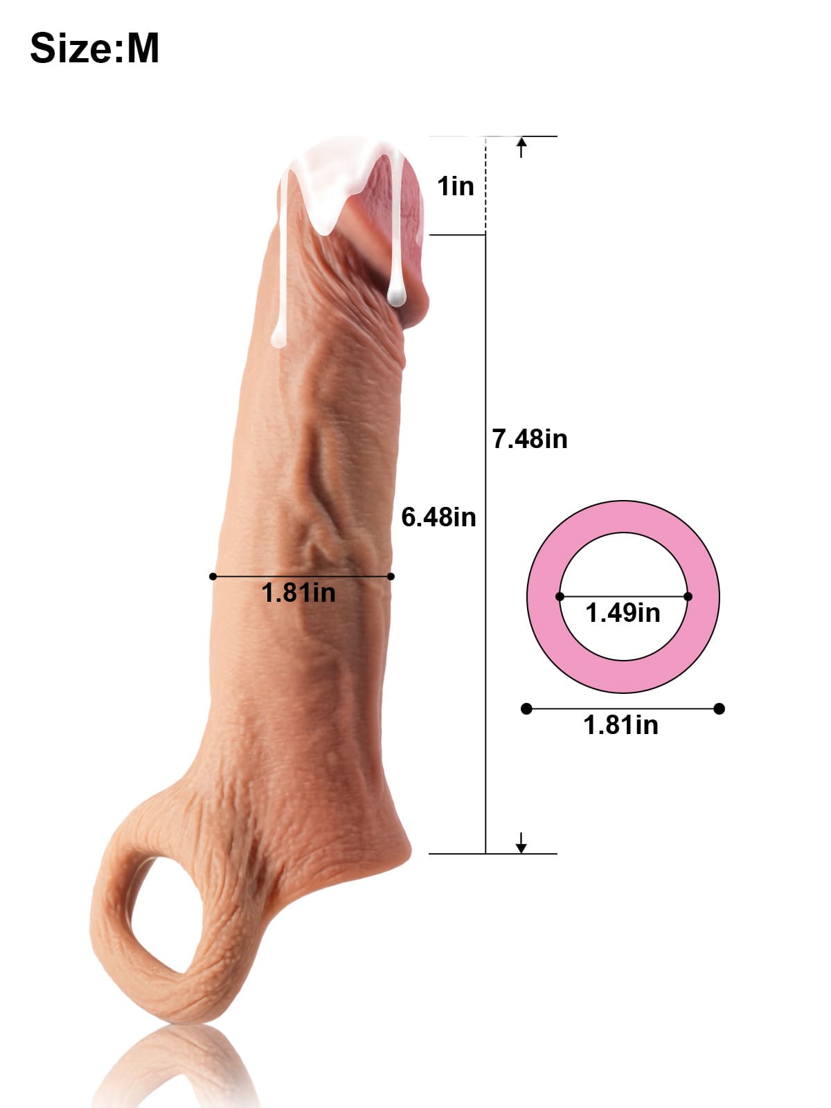 Perfect 8” Length x 5.9” Girth M/L Size Penis Sleeve With Ejaculatory Hole