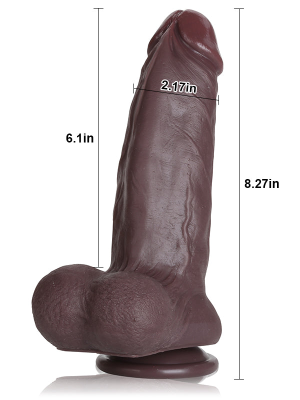 8" x 2" Dual Density Silicone Thick Realistic Black Dildo